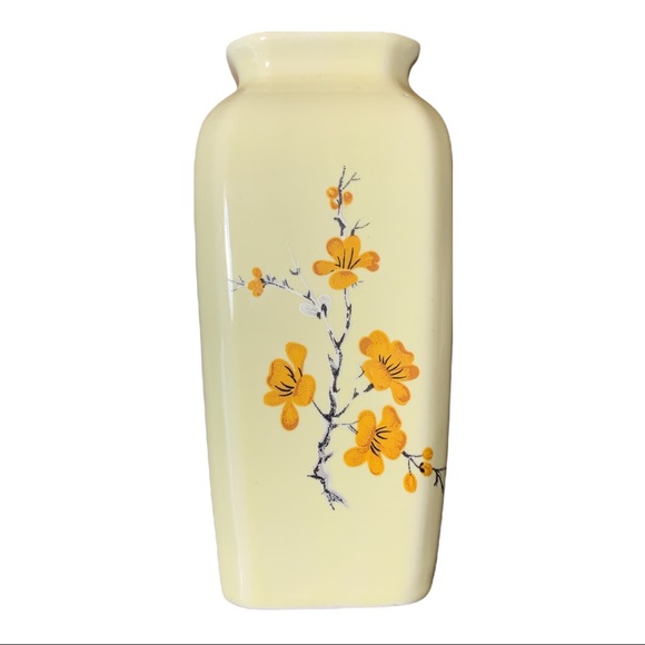 Vintage Other - Vintage Shabby Chic Soft Yellow Flowers Gold Rim Floral Vase